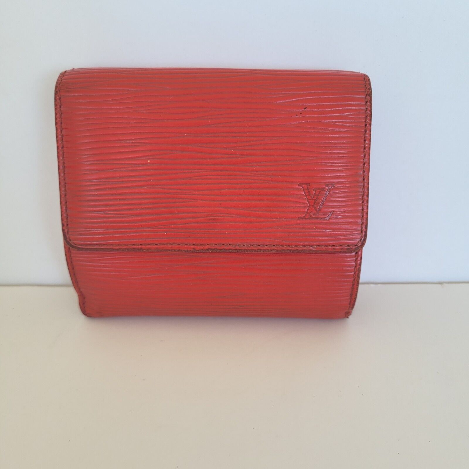 Louis Vuitton Vintage 1995 Epi Leather Wallet Red Medium Trifold Elise Retro